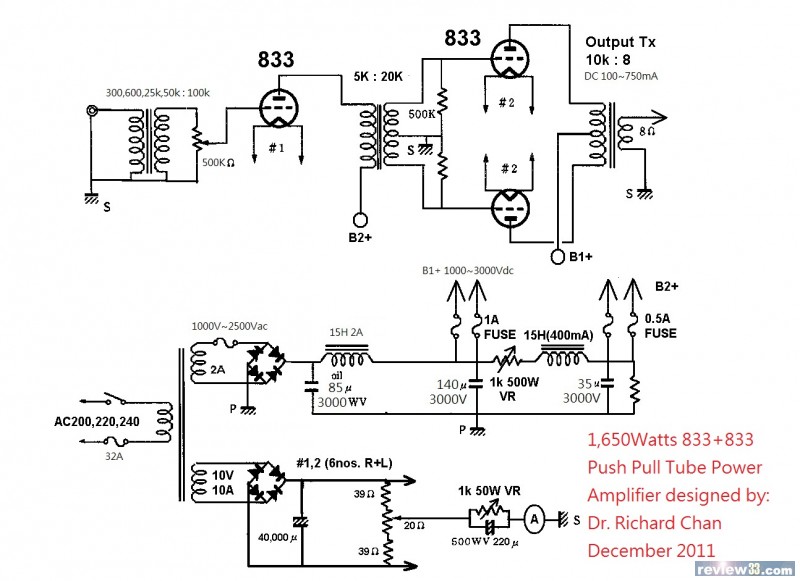 review33.com:影音天地:＞1kW 833/833 Triode Push Pull Power Amplifier